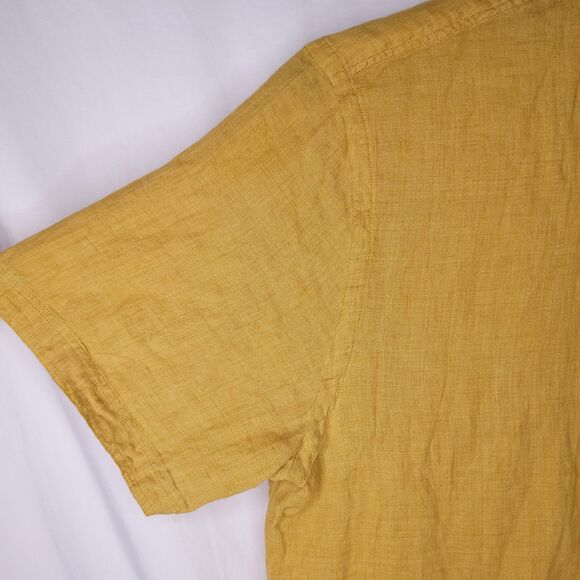 Billy Reid Linen Shirt Mens Medium Yellow Mustard Standard Fit Italy - Picture 3 of 12